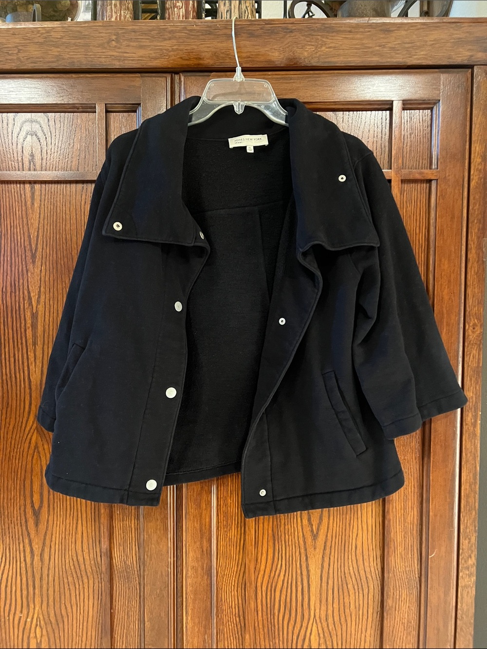 Jones New York Sport Jacket XL Black Snap Button Front Cropped Knit Sweatshirt
